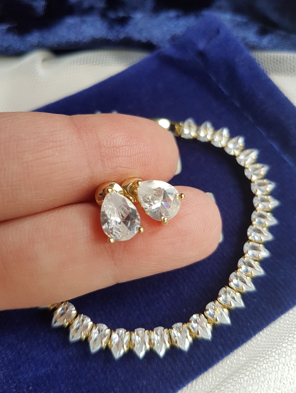 Swarovski Elements Yellow Gold Plated Teardrop Stud Earrings NEW